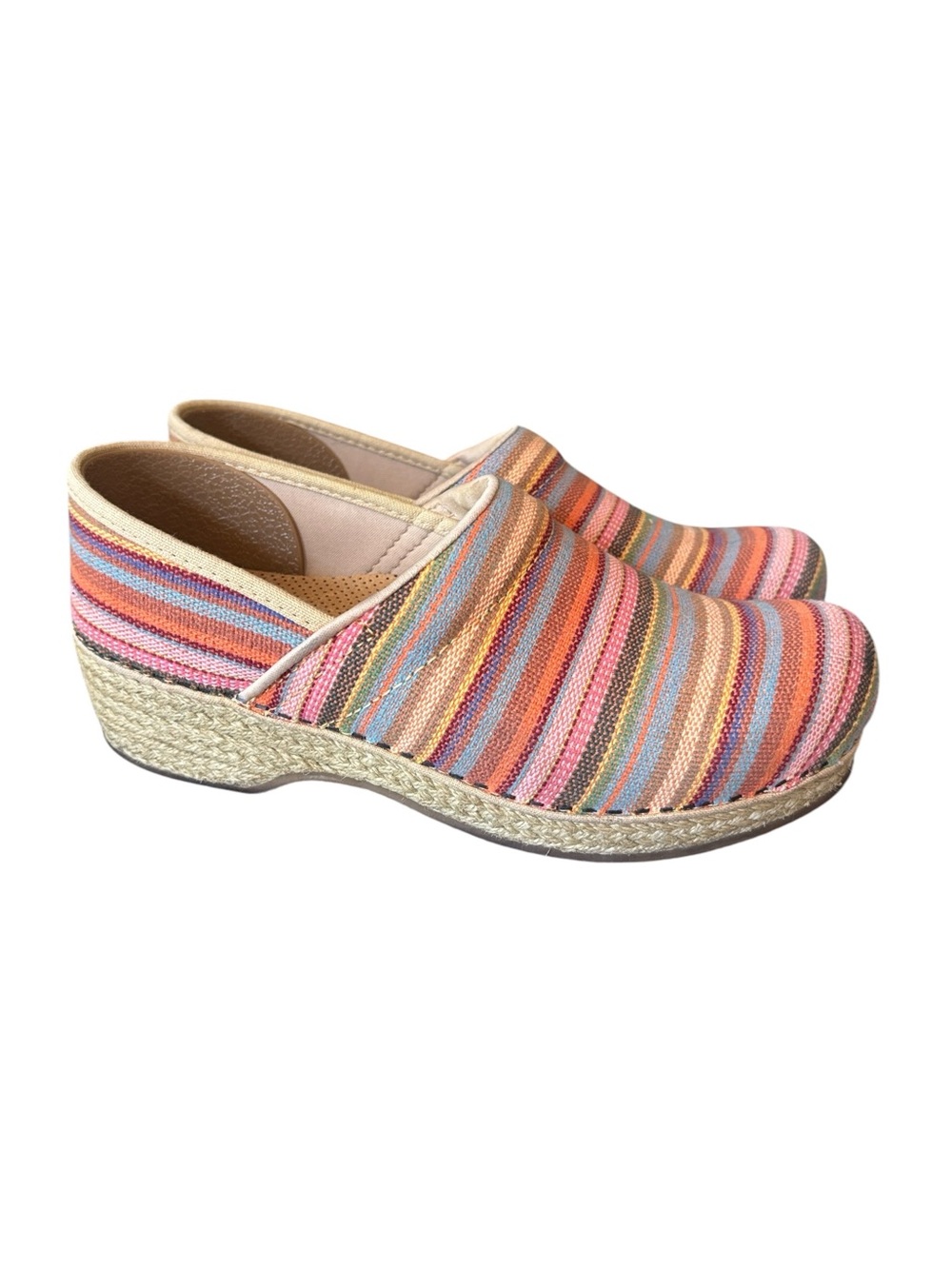 DANSKO Vegan Jute Espadrille Style Multicolor Striped Clog Size 39